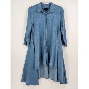 Charlie Paige Women Sz S Blue Denim High Low Shirt Dress 3/4 Sleeve Button Front